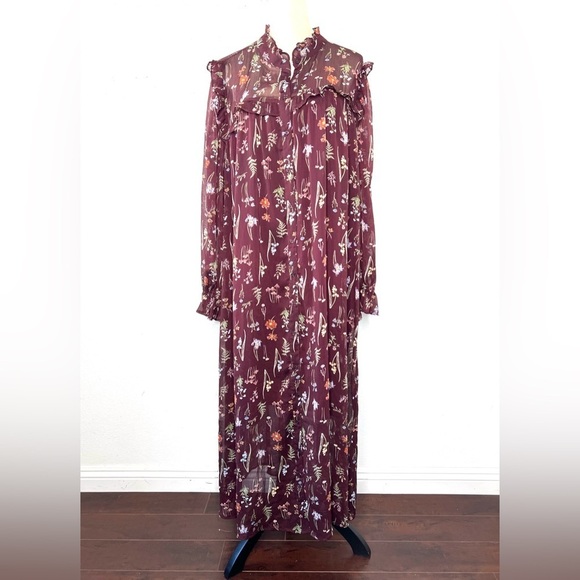 ELOQUII Elements Midi Shirtdress Ruffles Purple Floral Sheer Chiffon Size 22 - Picture 4 of 14